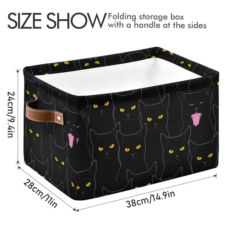 DOMIKING Rectangular Storage Bin Cute Black Cats Basket with Handles - Organizer Bin for Toys, Books, Laundry Basket for Kids/Pets, Playroom - Image 2